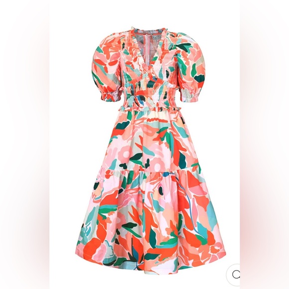 Ramona Watermelon Smocked Midi Dress - Picture 1 of 5